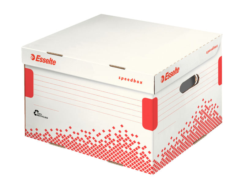 Container arhivare si transport cu capac carton reciclat si reciclabil cu capac alb Esselte Speedbox
