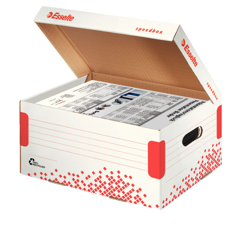 Cutie arhivare carton reciclat si reciclabil alb Esselte Speedbox