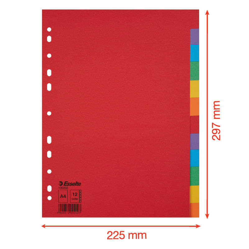 Separator din carton Esselte A4 1-12 diviziuni color