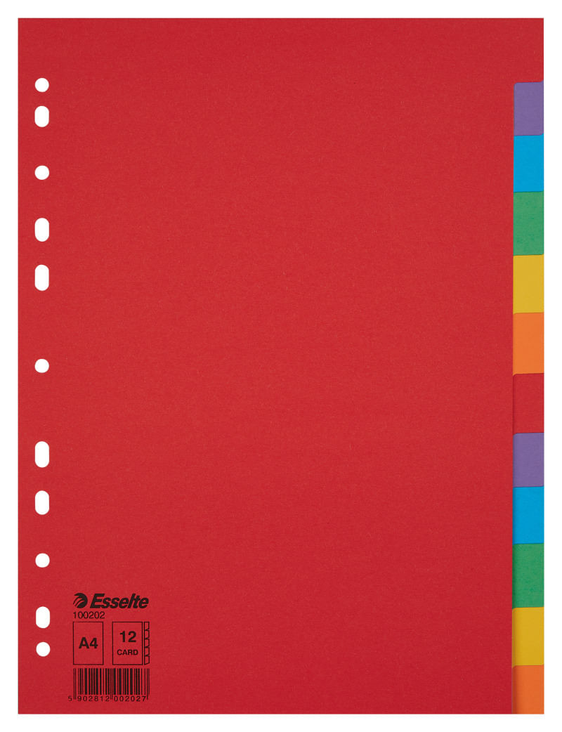 Separator din carton Esselte A4 1-12 diviziuni color