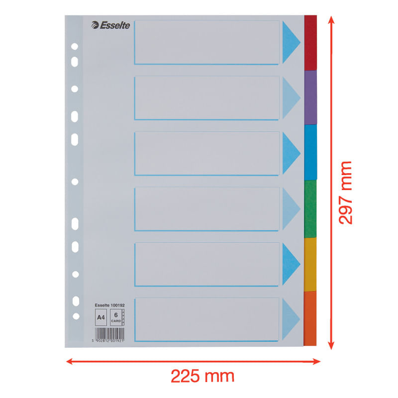 Separatoare Esselte carton reciclat si reciclabil A4 6 taste multicolor