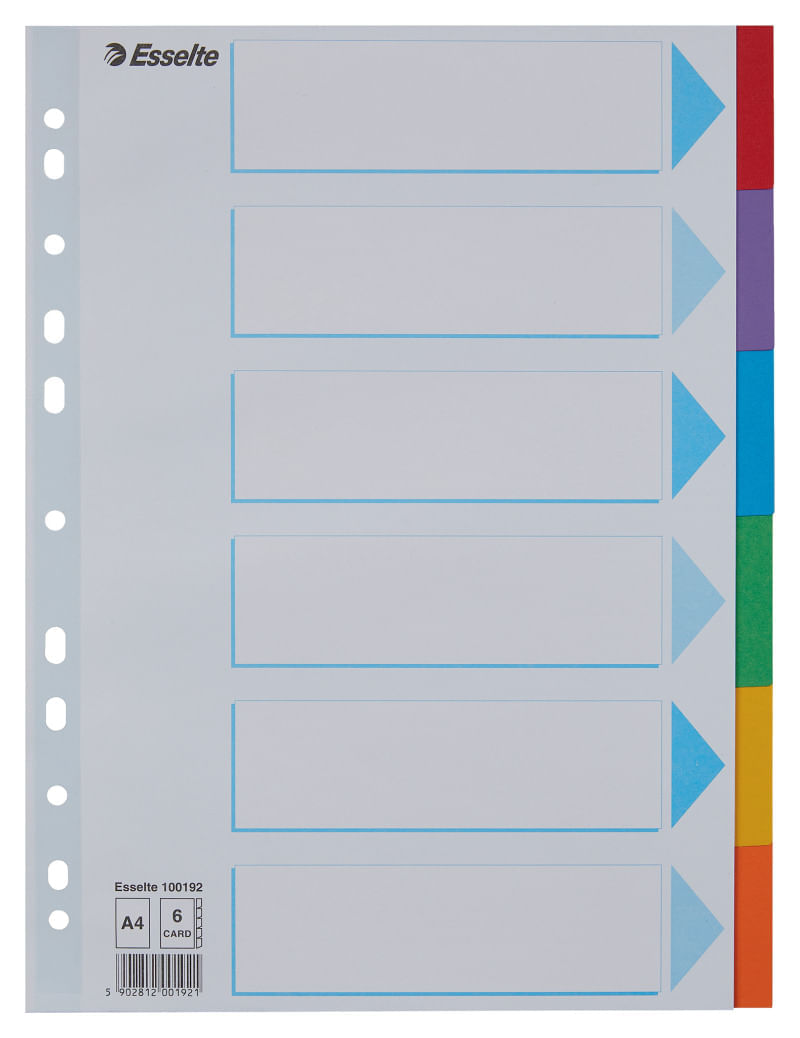 Separatoare Esselte carton reciclat si reciclabil A4 6 taste multicolor Separatoare Esselte carton reciclat si reciclabil A4 6 taste multicolor