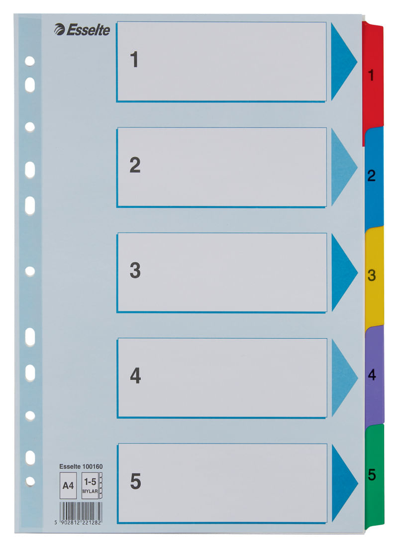 Index carton Esselte Mylar cu taste laminate A4 index 1-5