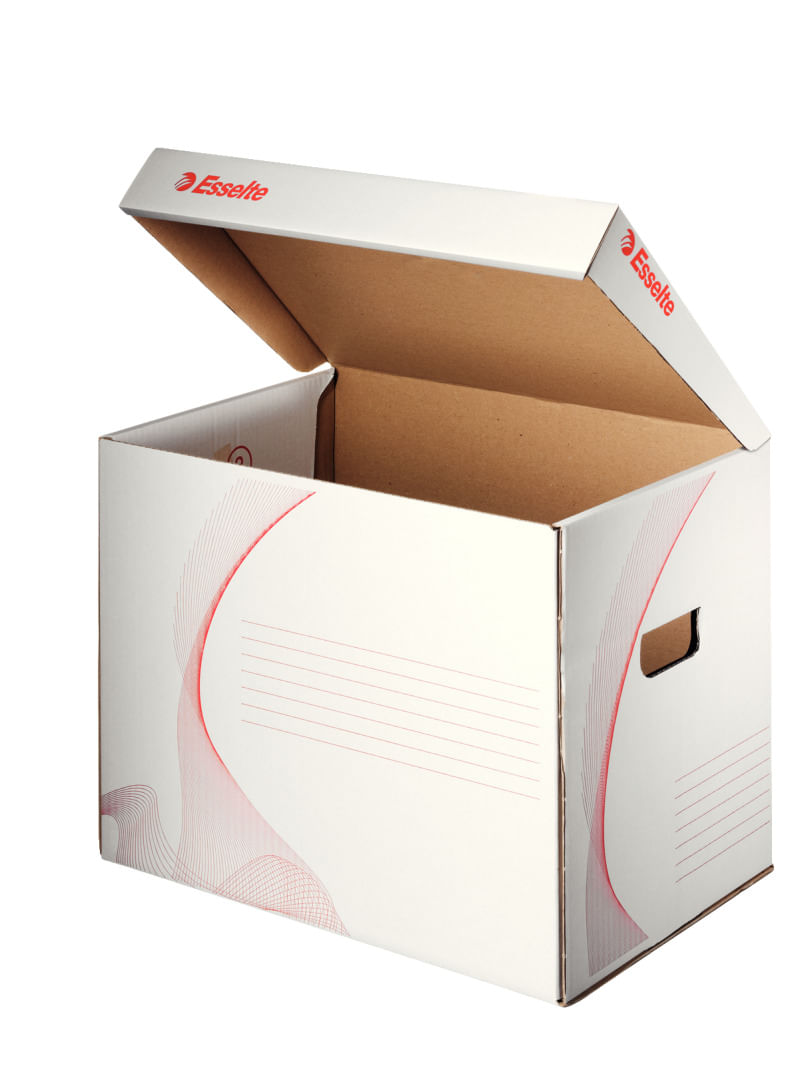 Container arhivare si transport Esselte Standard, cu capac, carton, 100% reciclat, certificare FSC, reciclabil, alb