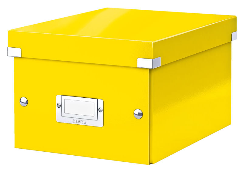 Cutie depozitare Leitz WOW Click & Store, carton laminat, partial reciclat, pliabila, cu capac, 22x16x28 cm, galben