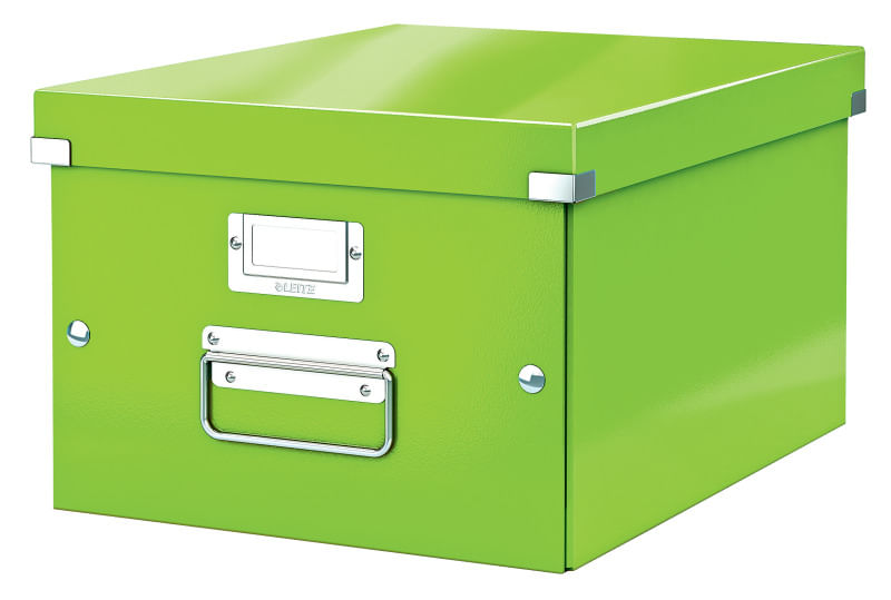 Cutie depozitare Leitz WOW Click & Store, carton laminat, partial reciclat, pliabila, cu capac si maner, 28x20x37 cm, verde