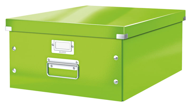 Cutie depozitare Leitz WOW Click & Store, carton laminat, partial reciclat, pliabila, cu capac si maner, 36x20x48 cm, verde