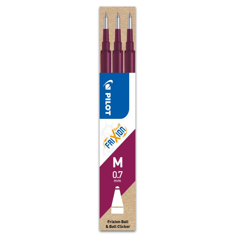 Set 3 rezerve roller Frixion 0.7 mm varf mediu Rezerva Roller Frixion Bordeaux Pilot 3 buc/set