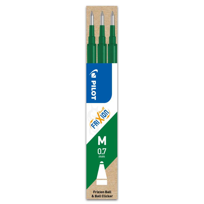 Set 3 rezerve roller Frixion Ball Pilot 0.7 mm varf mediu Rezerva roller Pilot Frixion Ball 0.7 mm 3 bucati/set verde