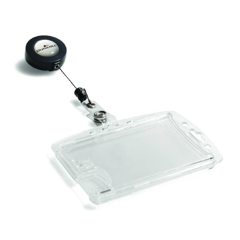 Suport card acces Durable Enclosed 54 x 85 mm 2 carduri snur retractabil 10 bucati/set