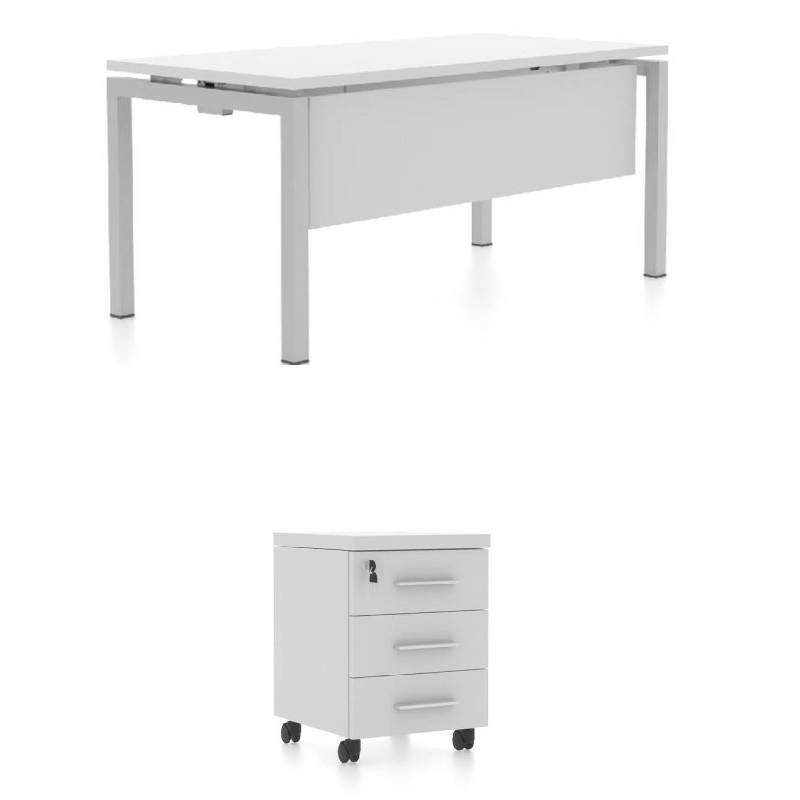 Pachet birou alb Radical PAL 140x70x75 cm si rollbox cu 3 sertare Pachet birou radical cu rollbox alb