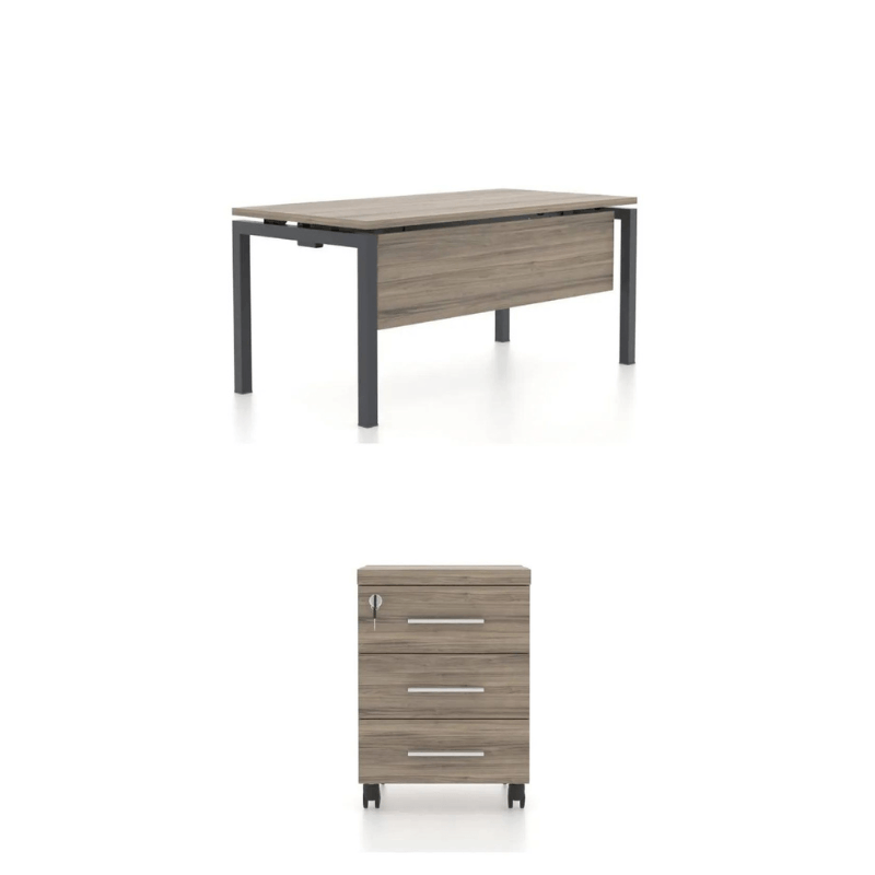 Pachet birou stejar Radical PAL 140x70x75 cm si rollbox cu 3 sertare