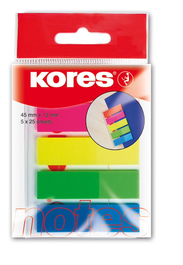 Index plastic 12 x 45 mm 5 culori x 25 file Kores