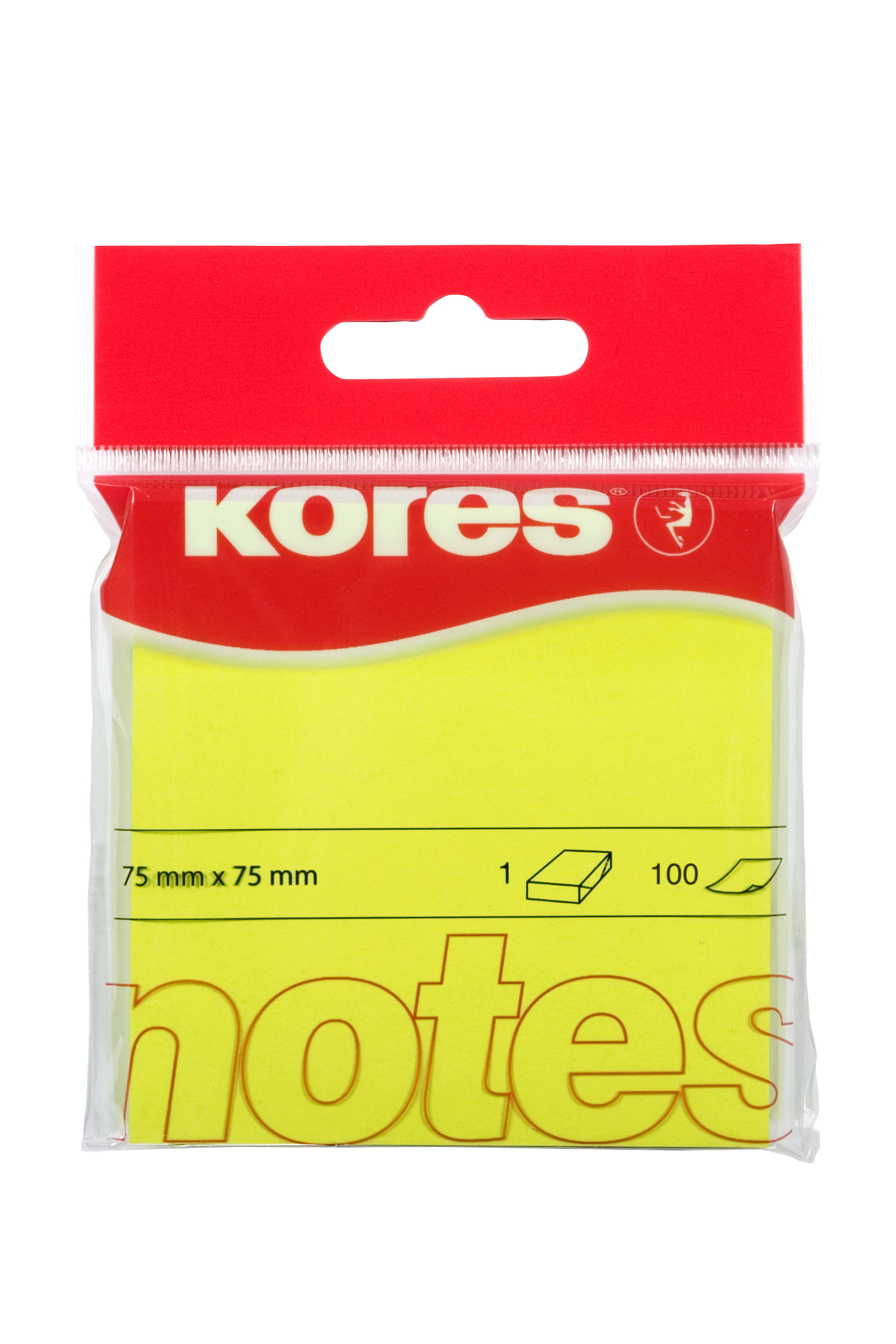 Notes adeziv 75 x 75 mm galben neon 100 file Kores