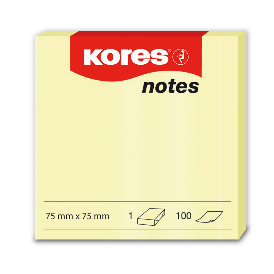 Notes adeziv 75 x 75 mm galben pal 100 file Kores