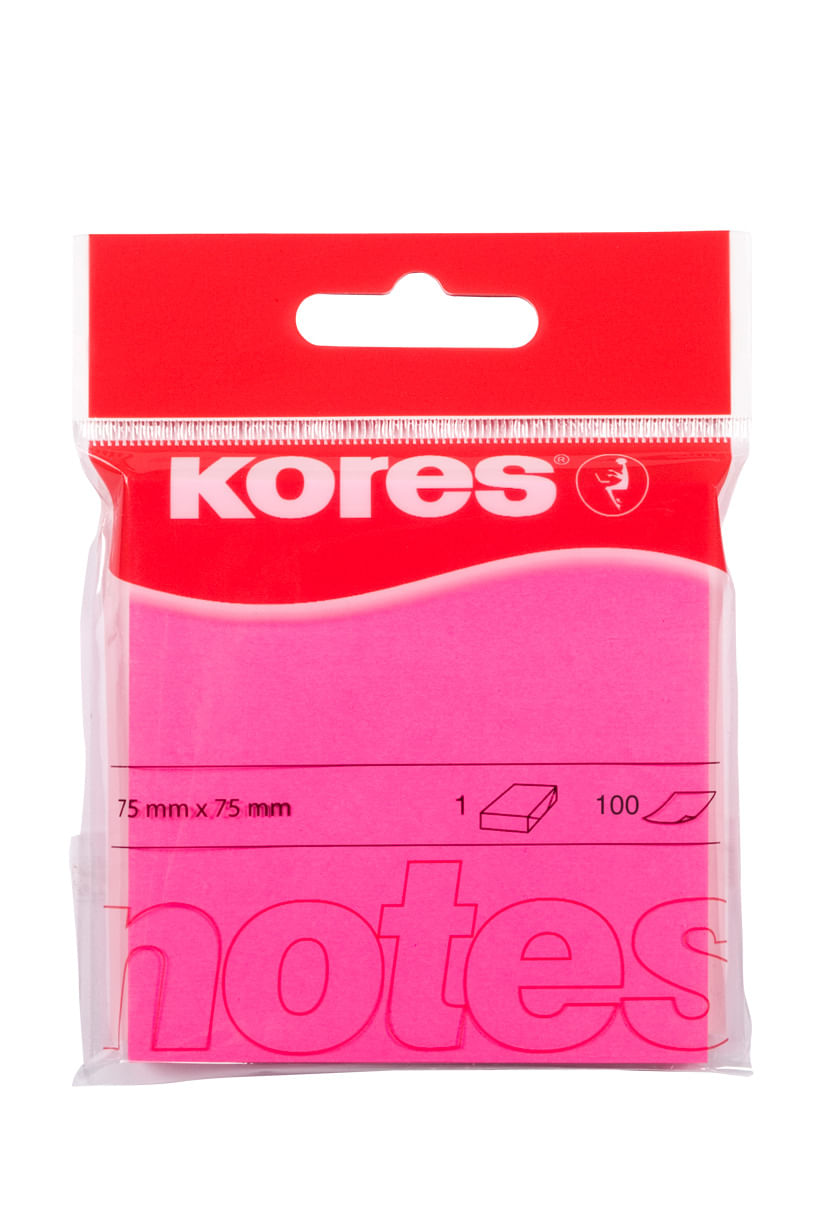 Notes adeziv 75 x 75 mm roz neon 100 file Kores