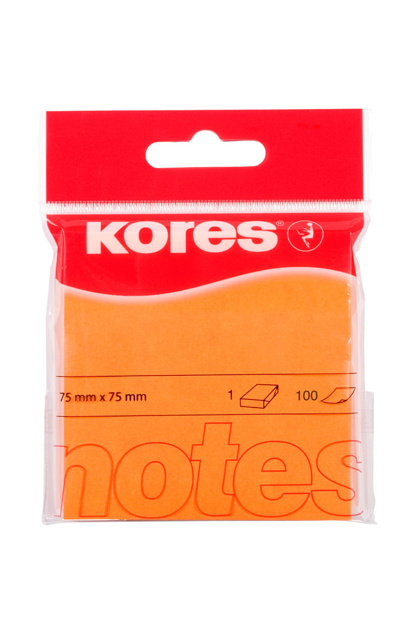 Notes adeziv 75 x 75 mm portocaliu neon 100 file Kores