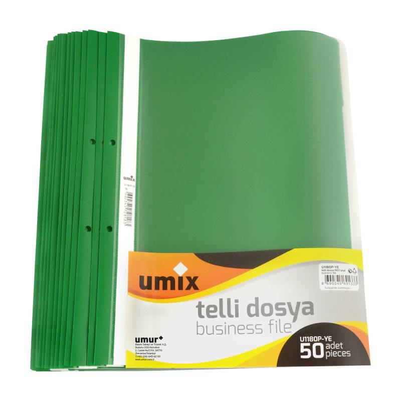Dosar A4 plastic sina si perforati 50 buc/set Umix verde