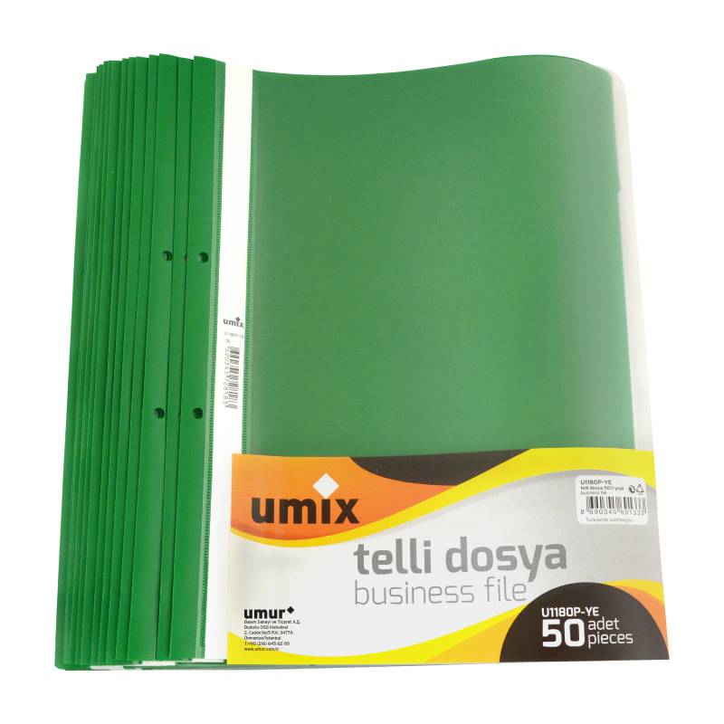 Dosar A4 plastic sina si perforatii verde 50 buc/set Umix