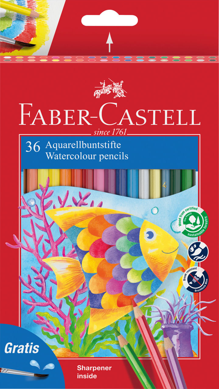 Creioane color acuarela solubile 36 buc + pensula Faber