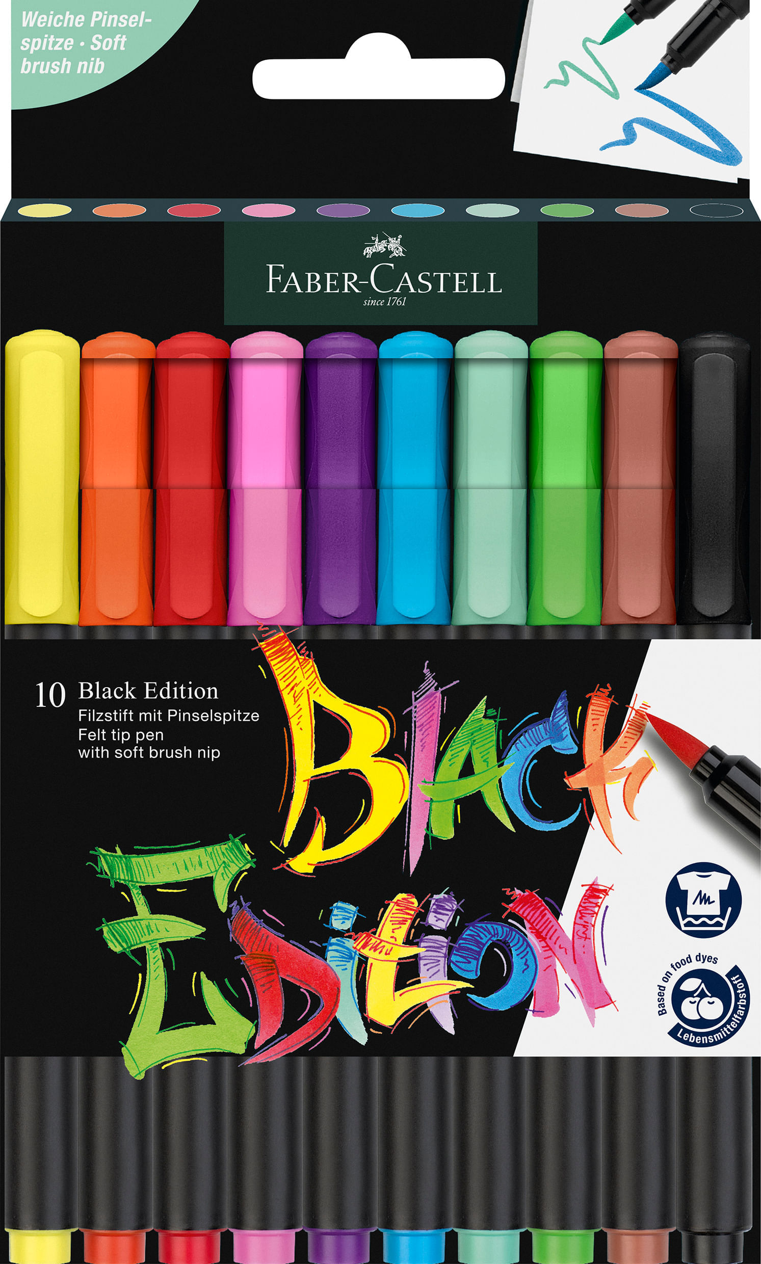 Carioci pensula 10 culori Black Ed Faber-Castell