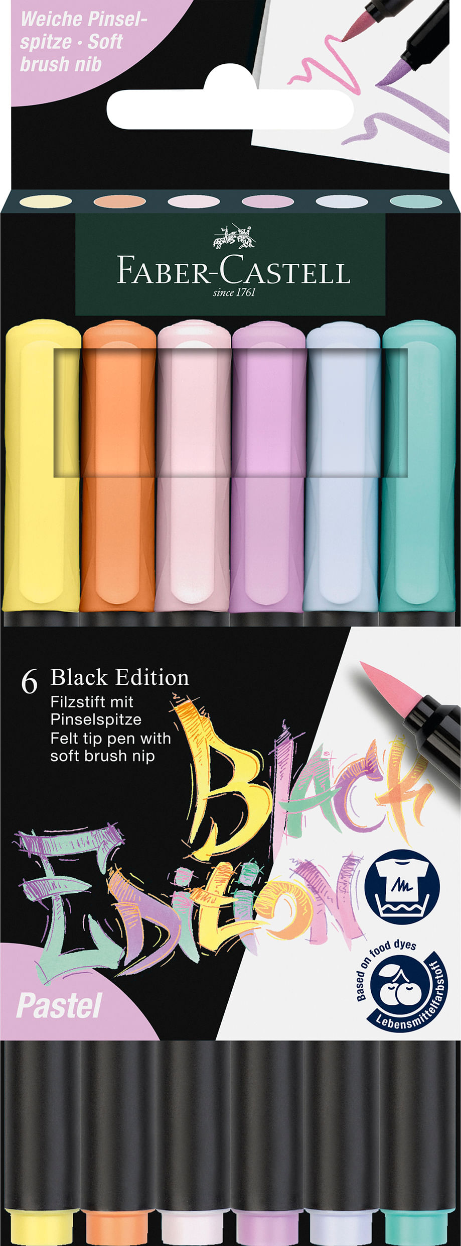 Carioci pensula 6 cul pastel Black Ed Faber-Castell