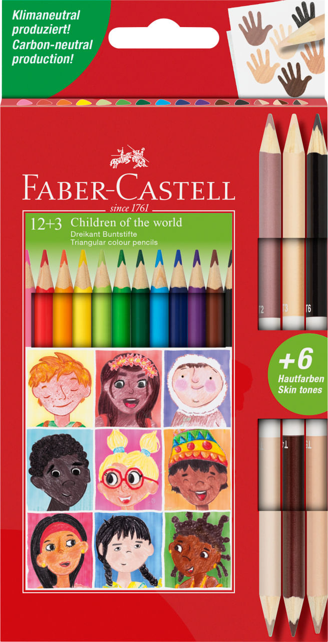 Creioane colorate 12 + 3 bicolore piele Faber-Castell