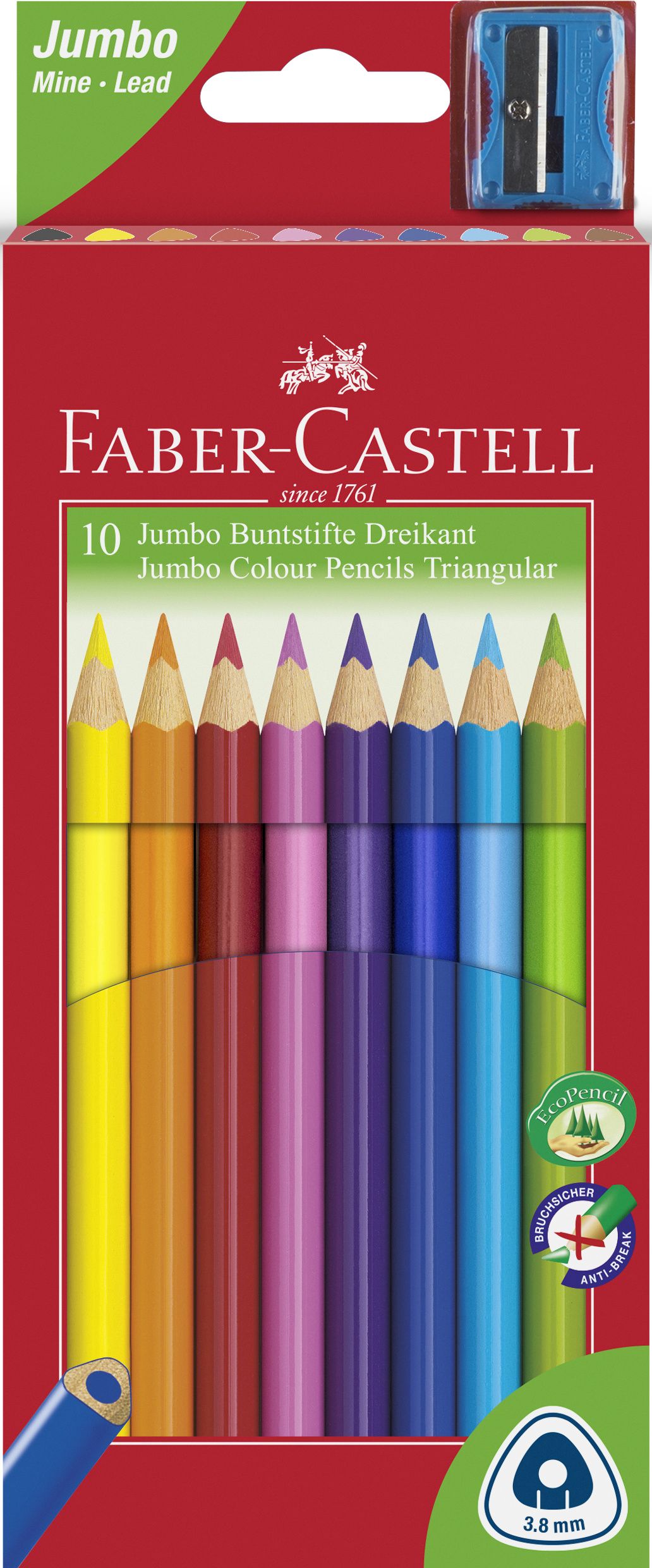 Creioane colorate jumbo 10 culori + ascutit Faber-Castell