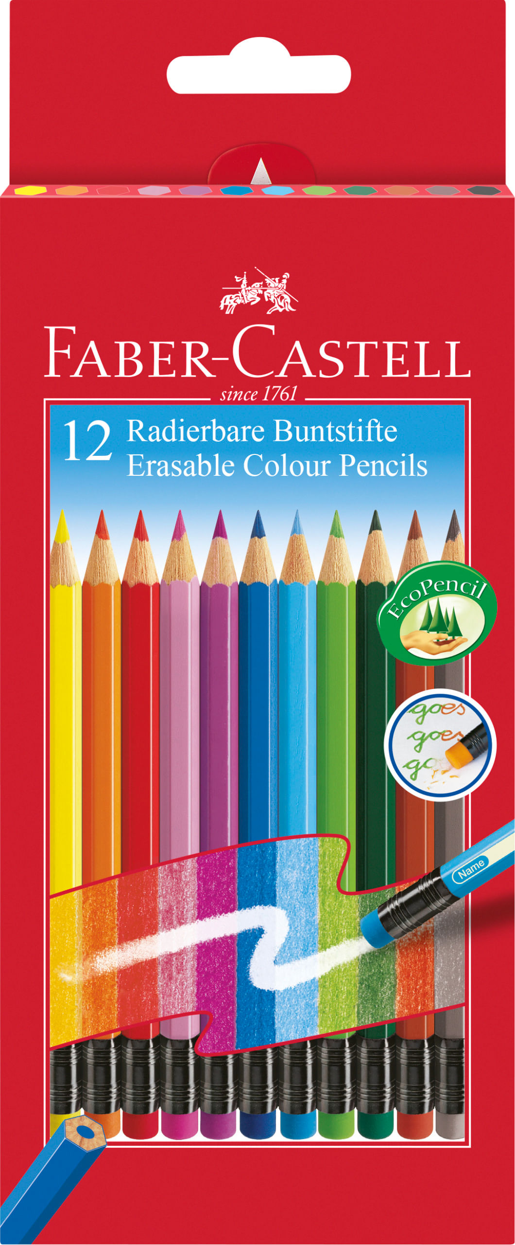 Creioane colorate 12 culori cu guma eco Faber-Castell