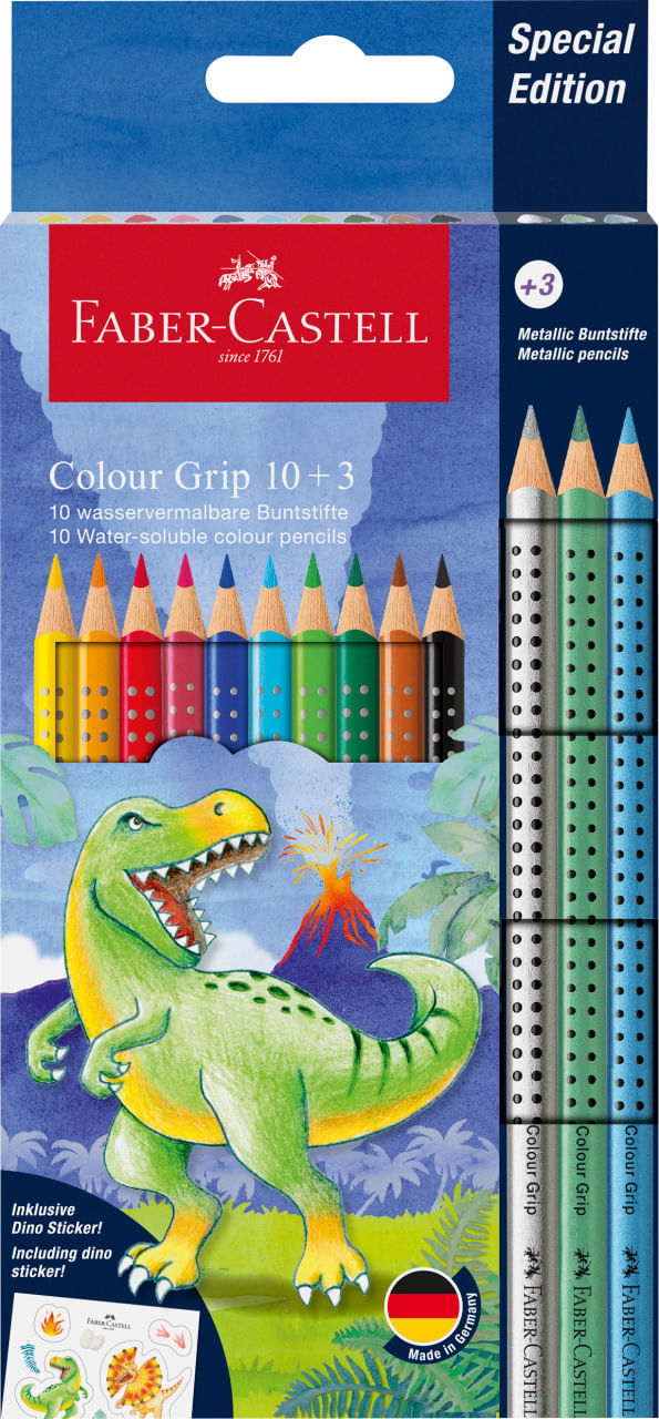 Creioane colorate 10 + 3 cul grip 2001 dinozauri Faber-Castell