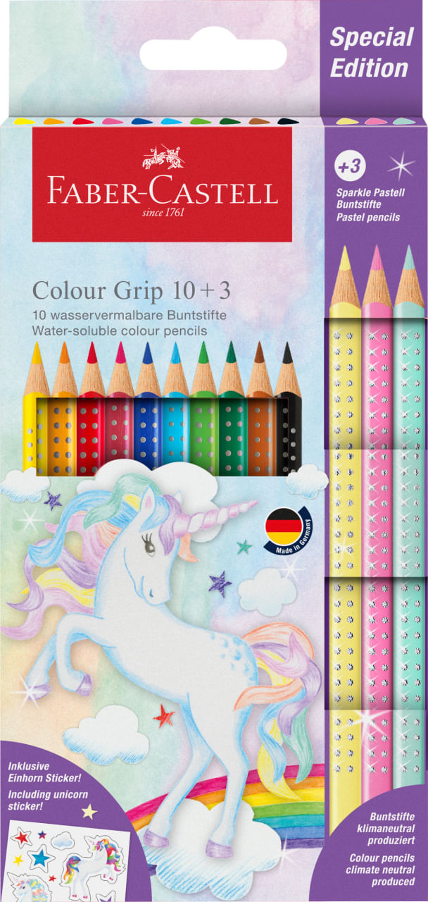 Creioane colorate 10 + 3 cul grip 2001 unicorni Faber-Castell