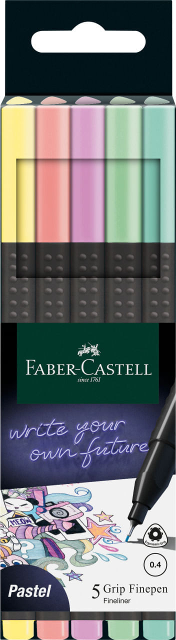 Liner cu grip Faber-Castell culori pastel 0.4 mm 5 buc/set