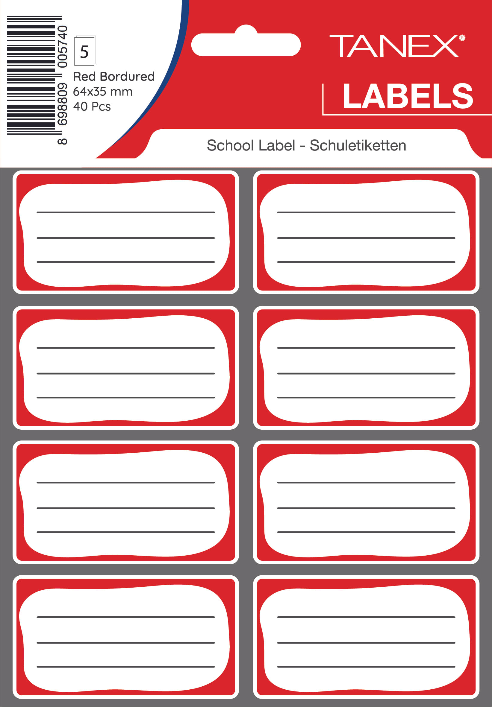 Etichete scolare 40/set rosii Tanex