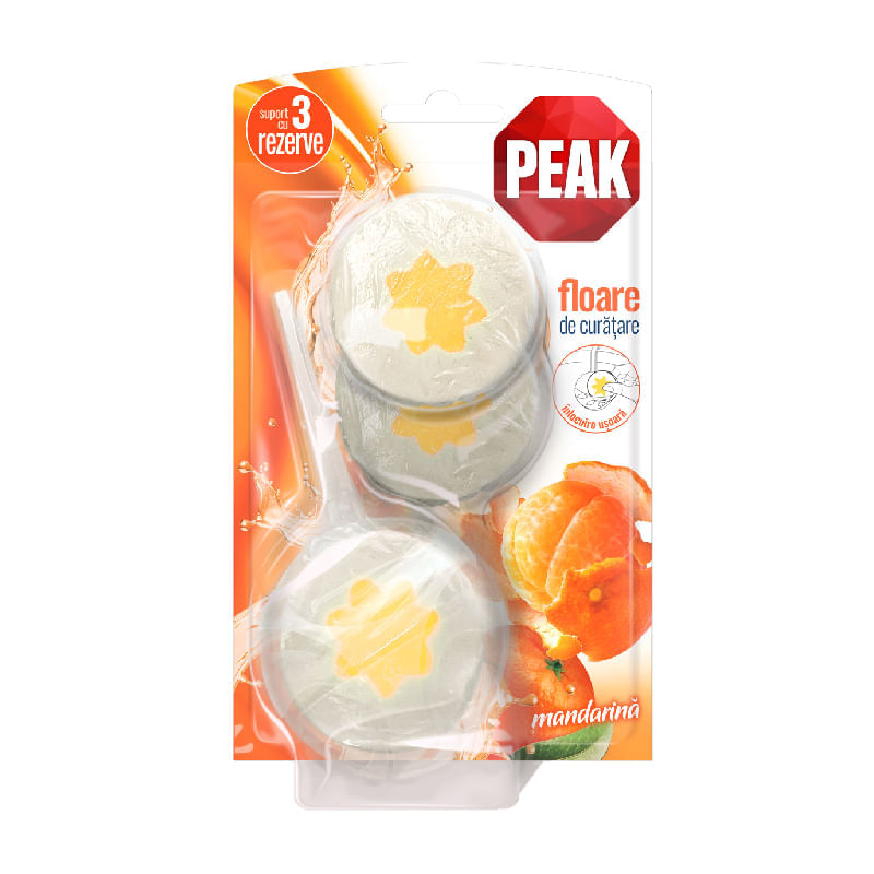 Rezerva odorizant solid WC Peak parfum mandarina 3 x 45 g Rezerva odorizant WC Peak 3 x 45 g Floare curatare Mandarina