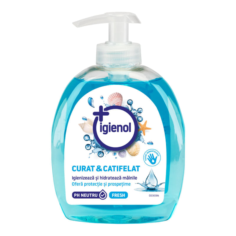 Sapun lichid antibacterian pentru maini cu pH neutru Igienol Fresh 300 mL Sapun lichid antibacterian 300 ml Igienol Fresh
