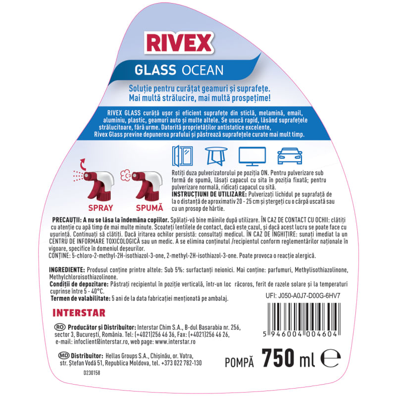 Detergent geamuri cu pulverizator 750 ml Rivex Ocean