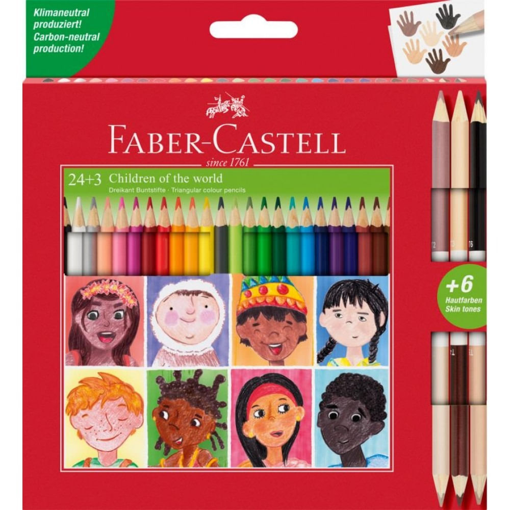 Creioane colorate 24 + 3 bicolore piele Faber-Castell