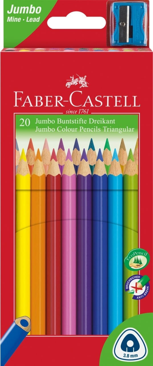 Creioane colorate jumbo 20 culori + ascutitoare Faber-Castell