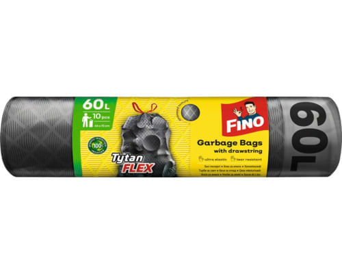 Saci menajeri cu snur 60 L negri Fino Tytan Flex 10 bucati/rola Saci menajeri cu snur 60 L negri Fino Tytan Flex 10 bucati/rola