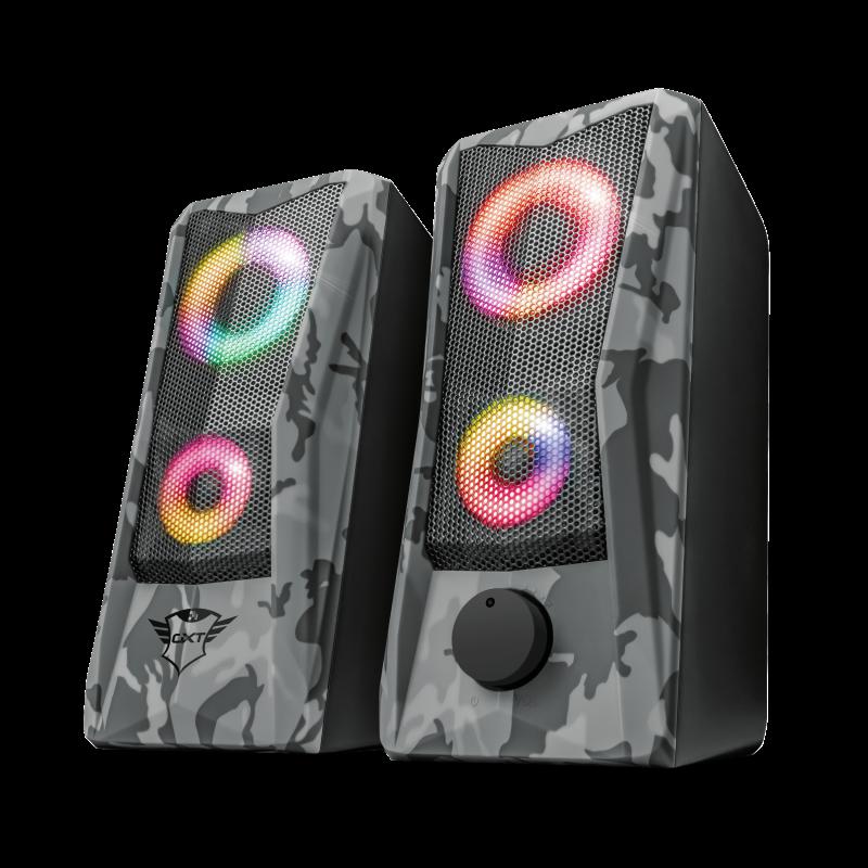 Boxe Trust GXT 606 Javv RGB, 12W, gri Boxe Stereo GXT 606 Javv RGB-Illuminated 2 Speaker Set