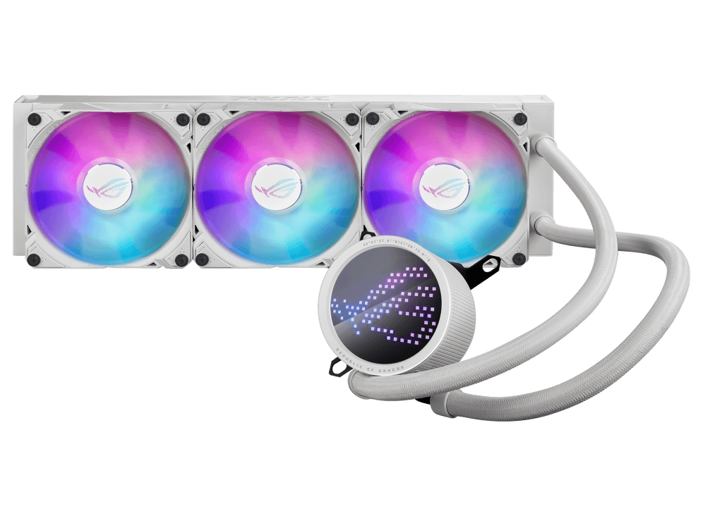 CPU COOLER ASUS ROG RYUO III 360 ARGB WHITE EDITION  Water Block Water block dimention: 89 x 89 x 68.3 mm Block Material (CPU Plate): Copper Pump