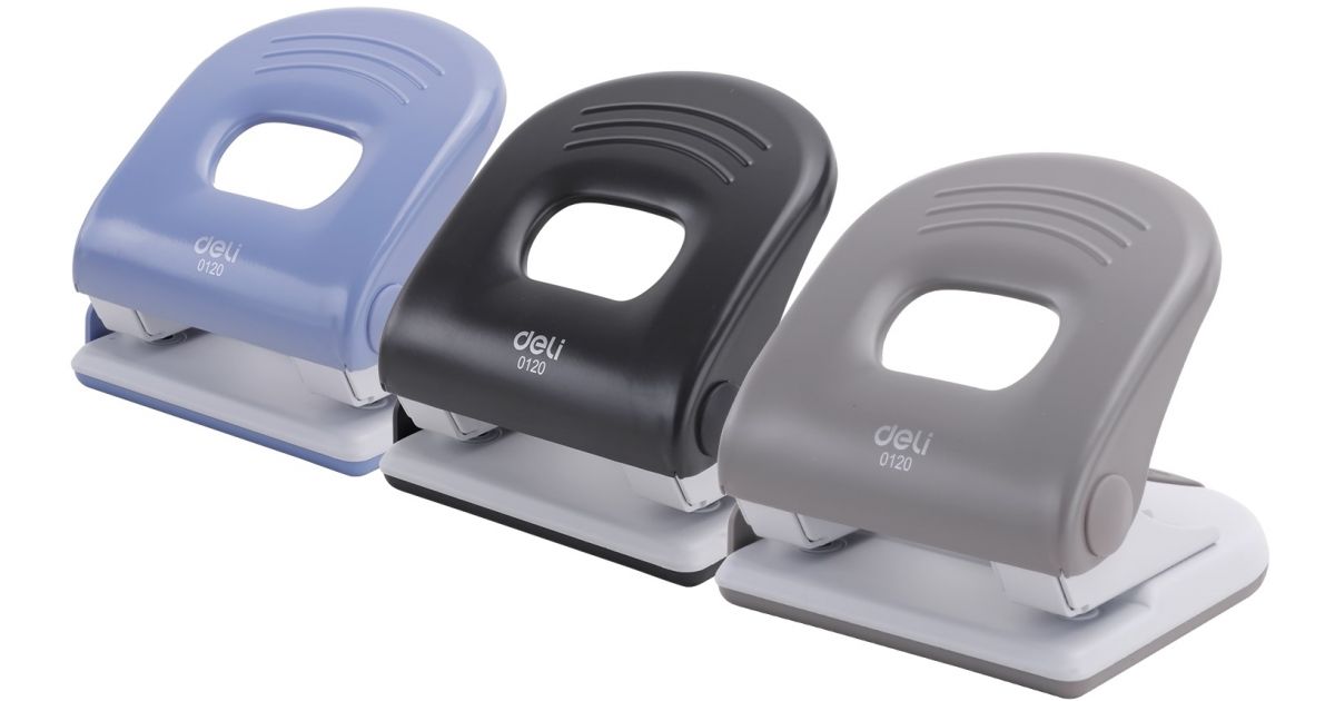 Perforator metalic 2 perforatii 40 coli Deli diverse culori Perforator metalic 2 perforatii 40 coli Deli diverse culori