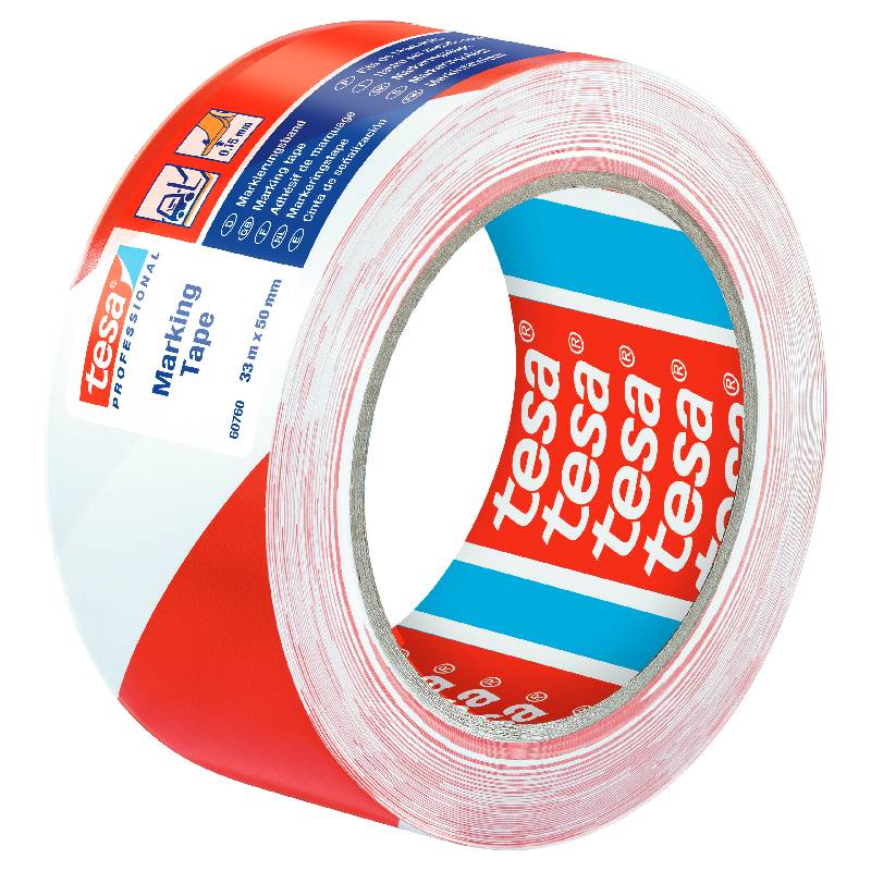 Banda adeziva marcare 50 mm x 33 m alb/rosu 60760 Tesa