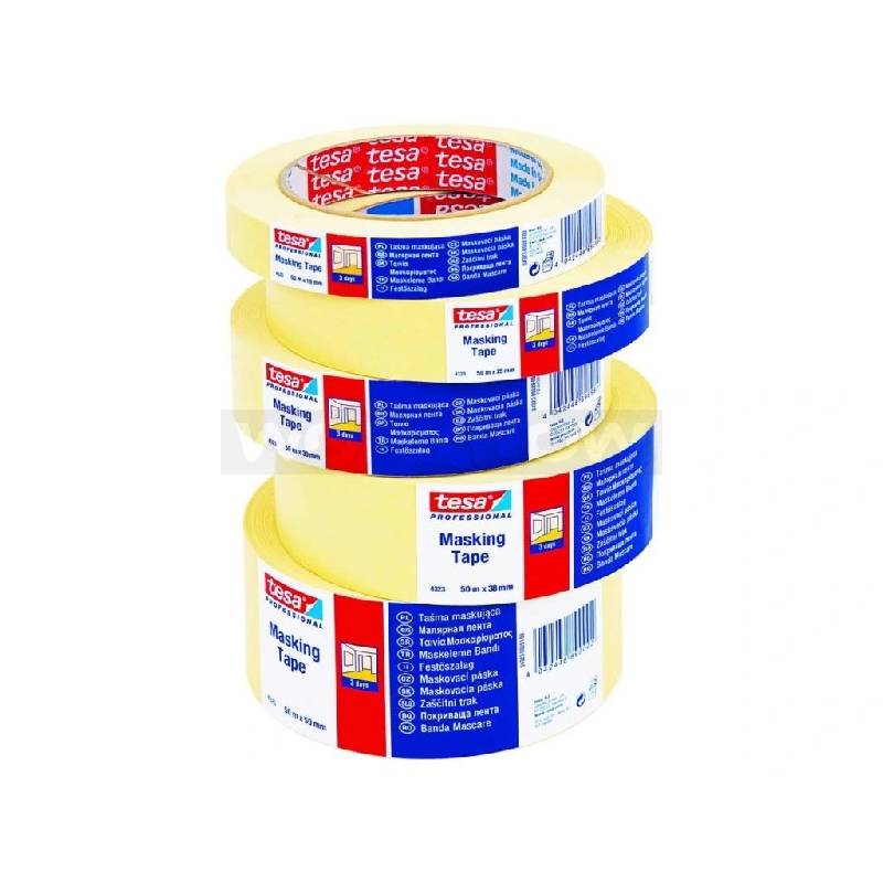 Banda adeziva mascare universala 25 mm x 50 m 4323 Tesa Banda adeziva galbena hartie 25 mm x 50 m Tesa