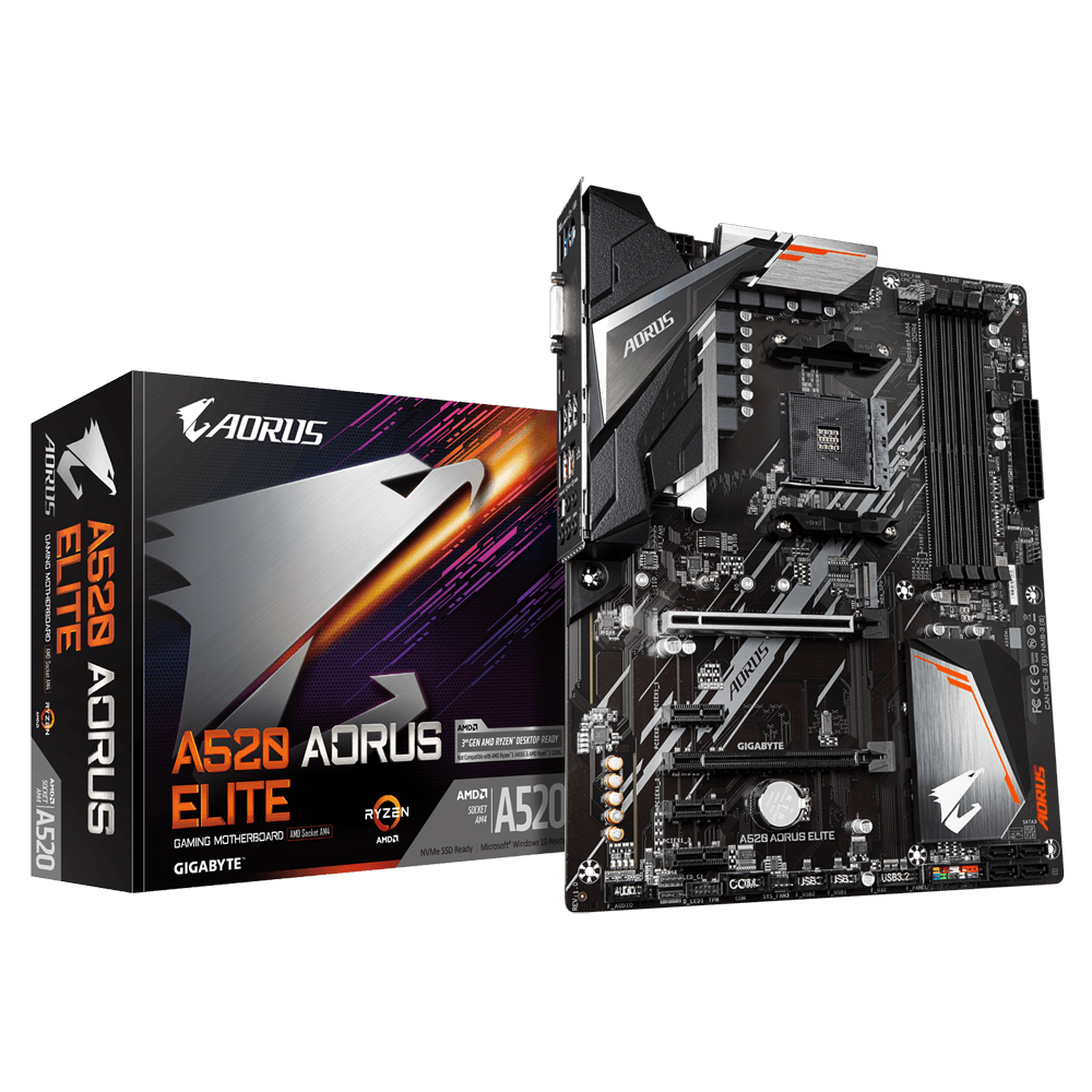 MB Gigabyte A520 AORUS ELITE AM4 Placa de baza Gigabyte A520 AORUS ELITE AM4 AMD A520 AORUS Motherboard with Pure Digital VRM Solution