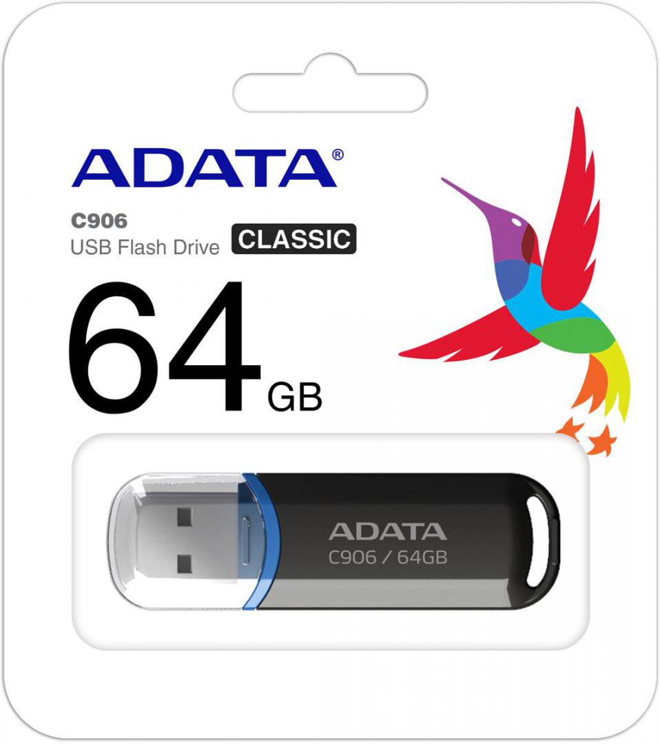 USB 64GB ADATA AC906-64G-RBK USB Flash Drive ADATA 64Gb, C906, USB2.0, Negru