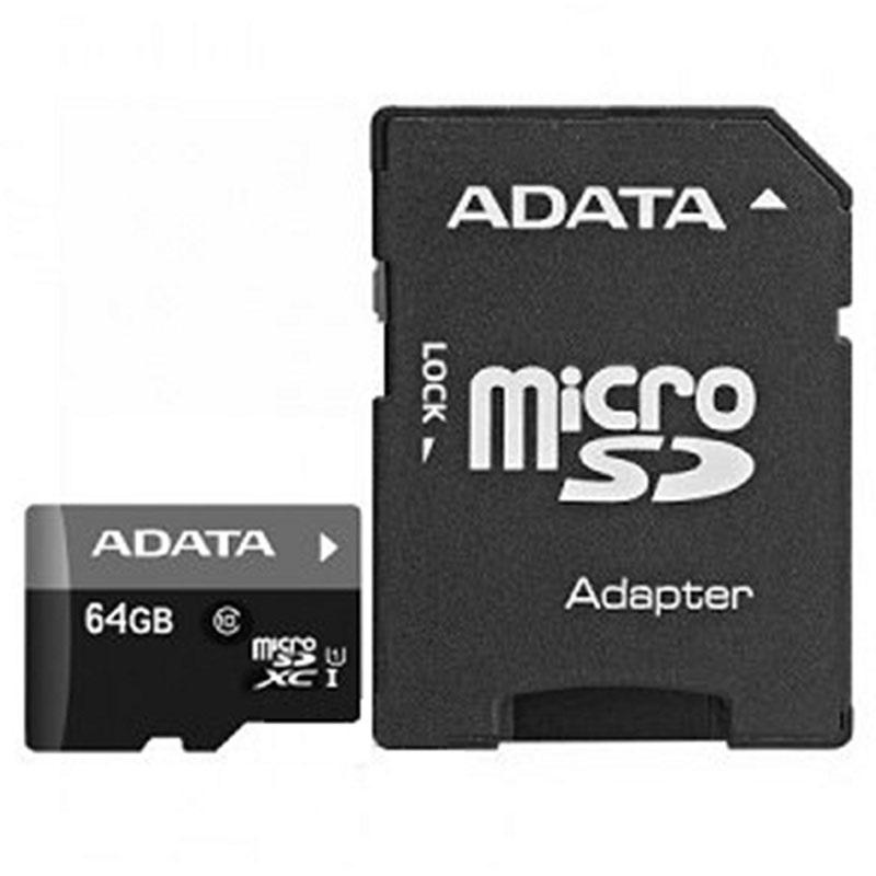 MICROSDXC 64GB CL10 ADATA W/A Micro SDXC ADATA 64Gb, AUSDX64GUICL10-RA1, Clasa 10, adaptor SD