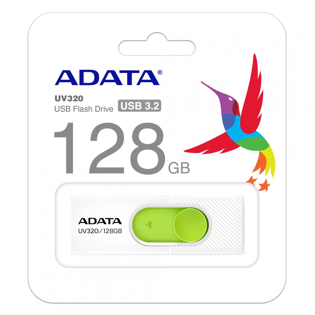 USB UV320 128GB WHITE/GREEN RETAIL USB Flash Drive ADATA UV320 128GB, USB 3.1, Alb/Verde, Retail