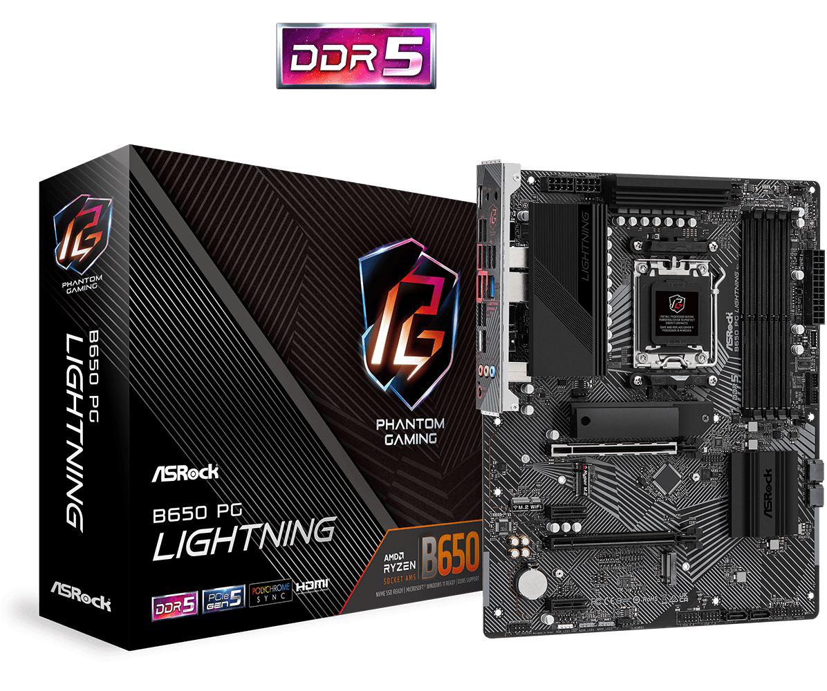 MB AMD B650 PG Lightning AM5 Placa de baza AsRock B650 PG Lightning AM5 Supports AMD Ryzen 7000 Series Processors 14+2+1 Phase Power Design, SPS 4 x DDR5 DIMMs, supports up to