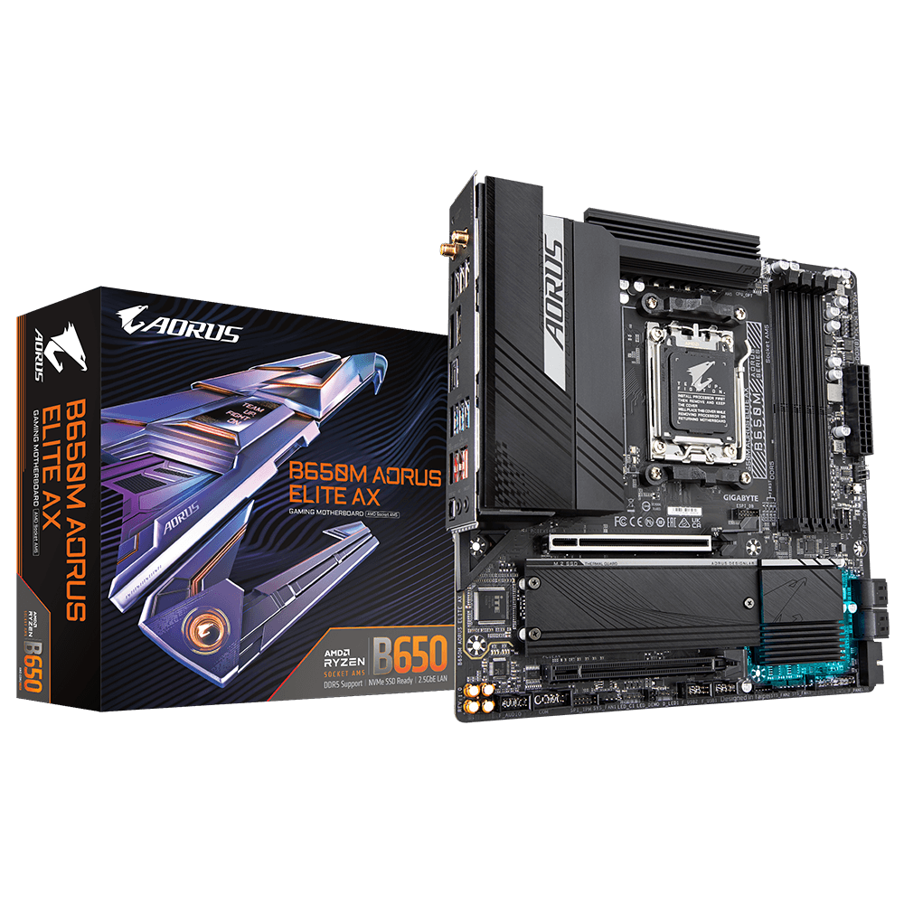 MB Gigabyte B650M AORUS ELITE AX AM5 Placa de baza Gigabyte B650M AORUS ELITE AX AM5, B650 Chipset, Supports 7000 series AMD Ryzen, 4x DIMM Slots, DDR5 6600MHz, PCIe Gen 4, 4x SATA 6Gb/s